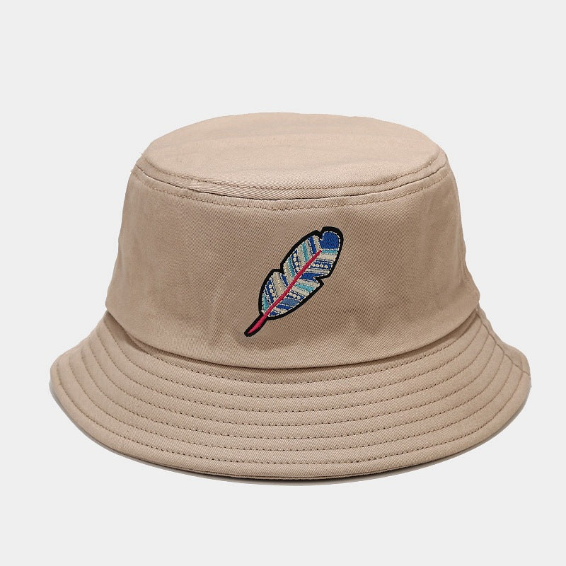 Feather Embroidery Bucket Hat | Reversible Fisherman Cap