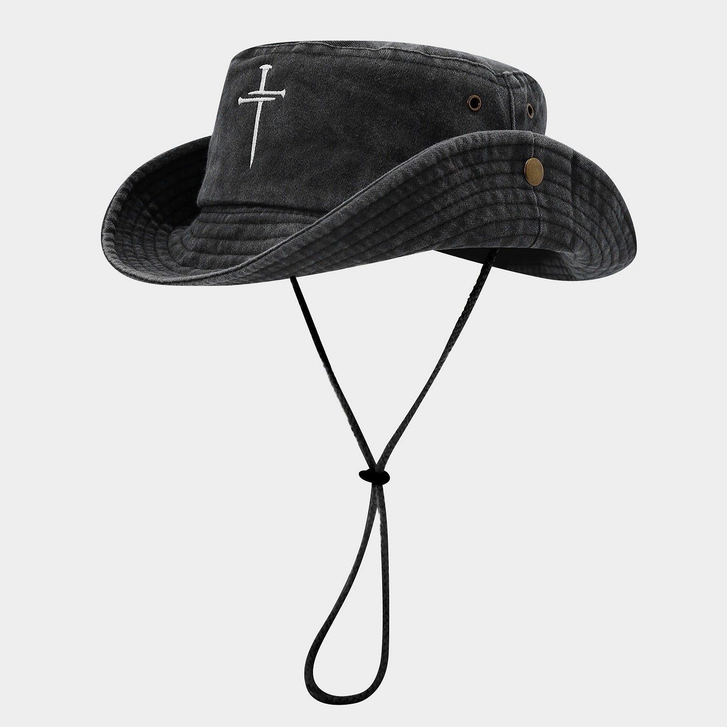 Washed Cross Bucket Hat | Vintage Cotton Fisherman Cap