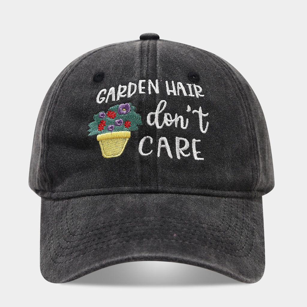 "Garden Hair Don't Care" Washed Dad Cap | Embroidered Gardening Baseball Hat | Vintage Cotton Cap