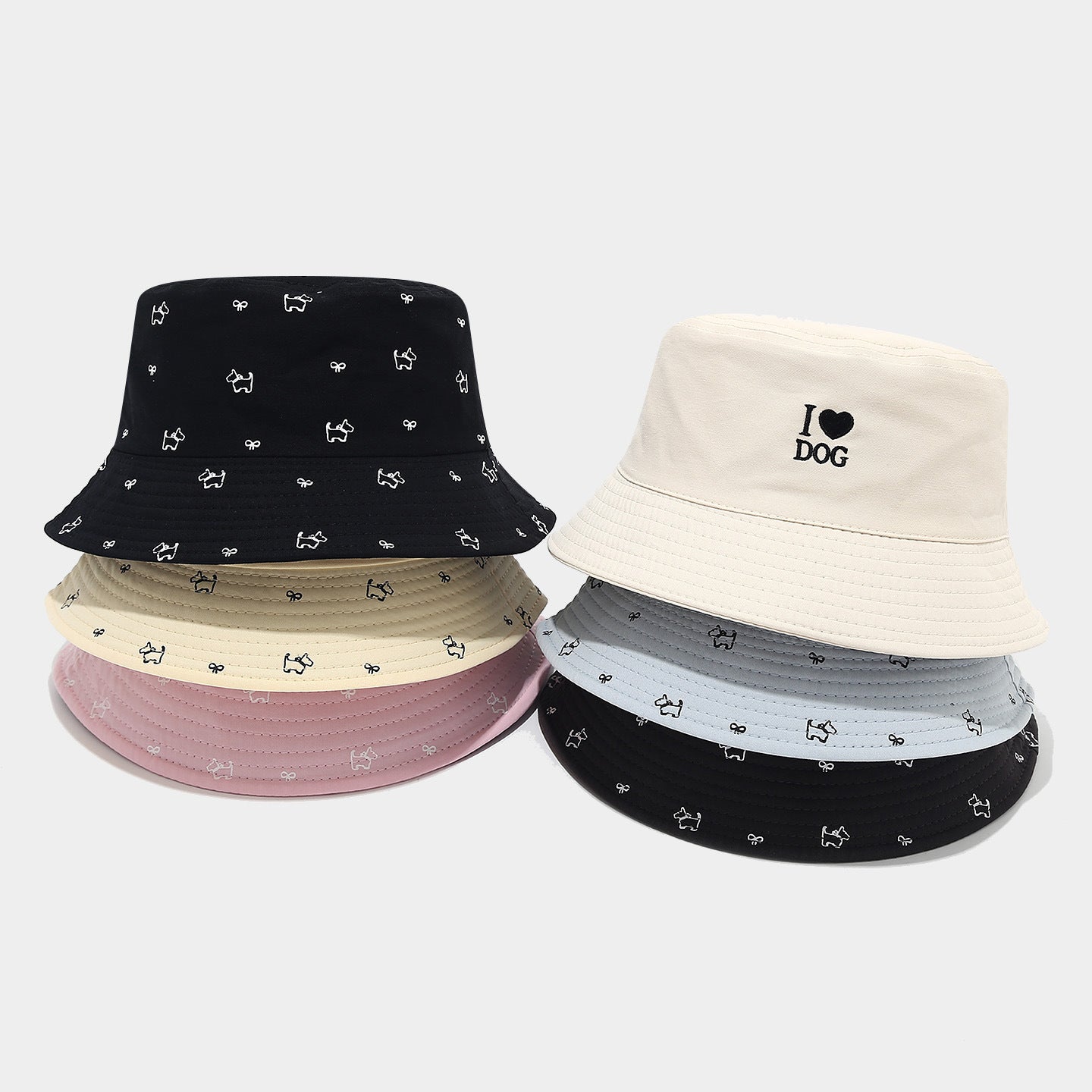 Reversible Dog Print Bucket Hat | I Love Dog Embroidery | 2-Sided Wear | Byerclub