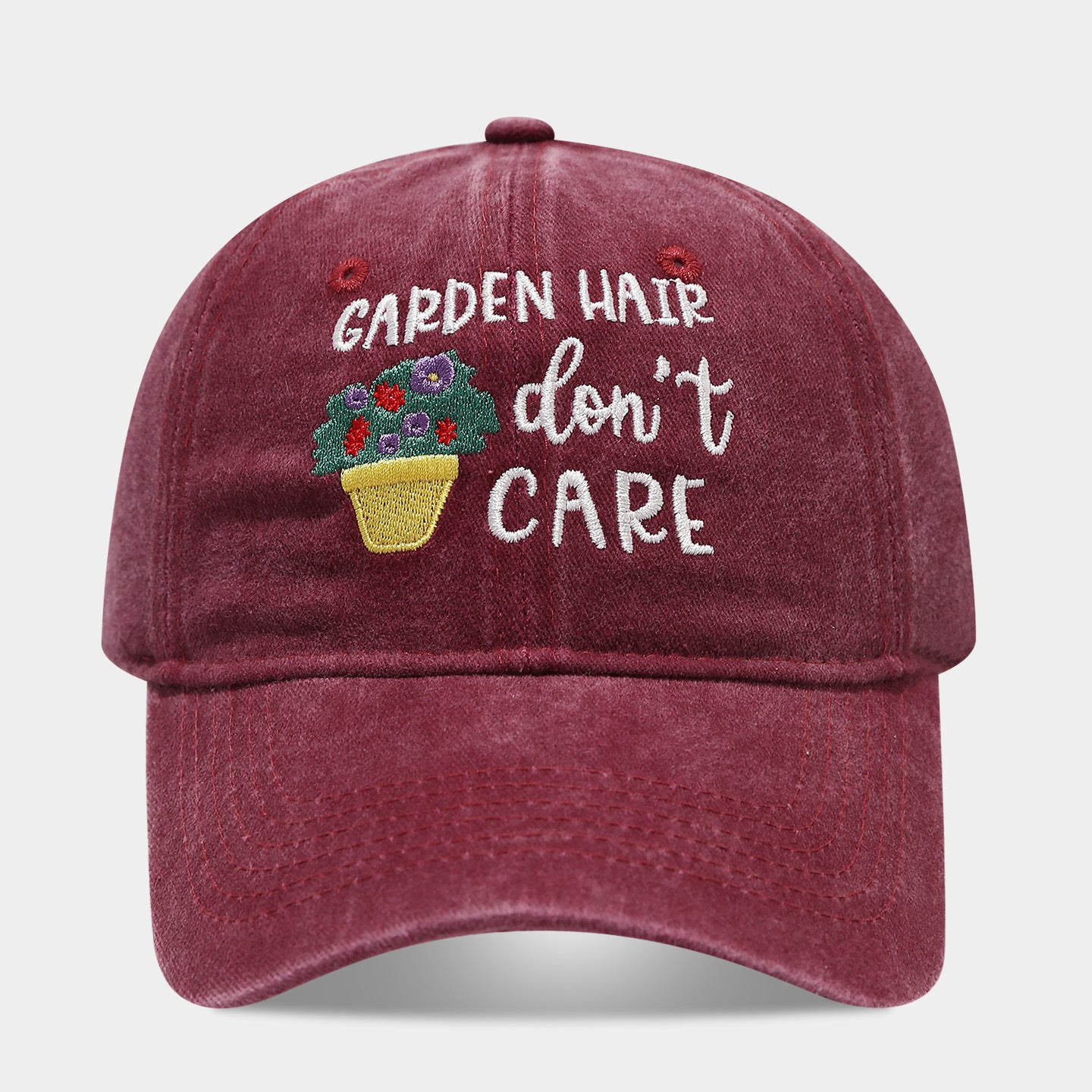 "Garden Hair Don't Care" Washed Dad Cap | Embroidered Gardening Baseball Hat | Vintage Cotton Cap