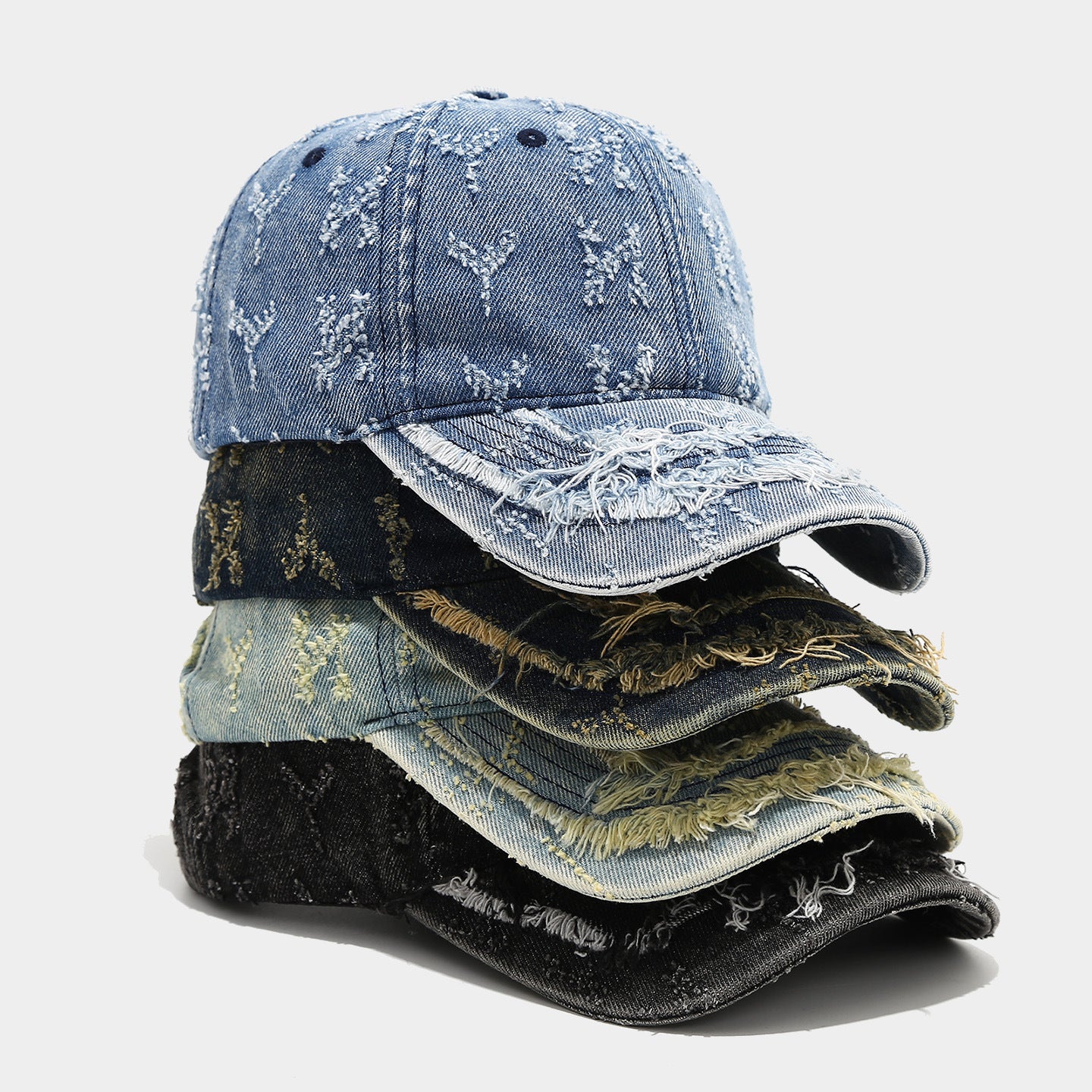 Distressed Embroidered Denim Cap | Vintage Frayed Streetwear Hat | Byerclub