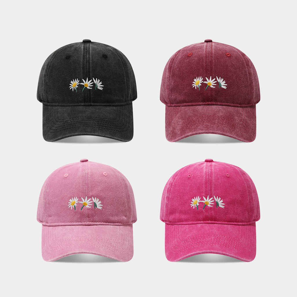 Daisy Embroidered Washed Dad Cap | Vintage Floral Baseball Hat | Cute Summer Cotton Cap