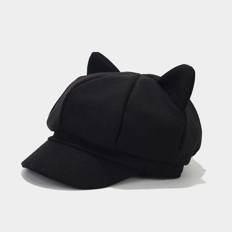 Cat Ear Newsboy Cap | 3-Color Wool Baker Boy Hat