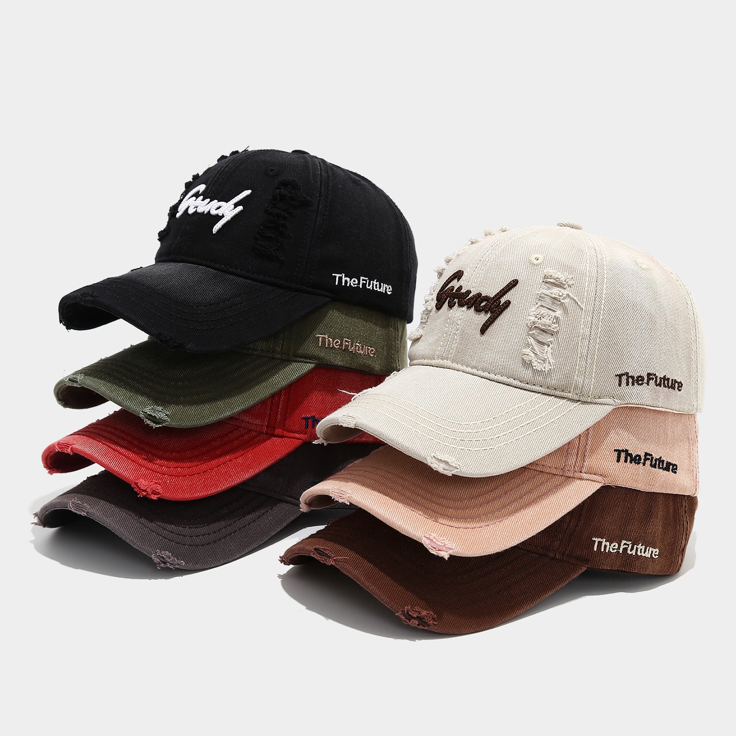 Distressed Grudy Embroidered Cap | Ripped Vintage Baseball Hat | Streetwear Destroyed Dad Cap
