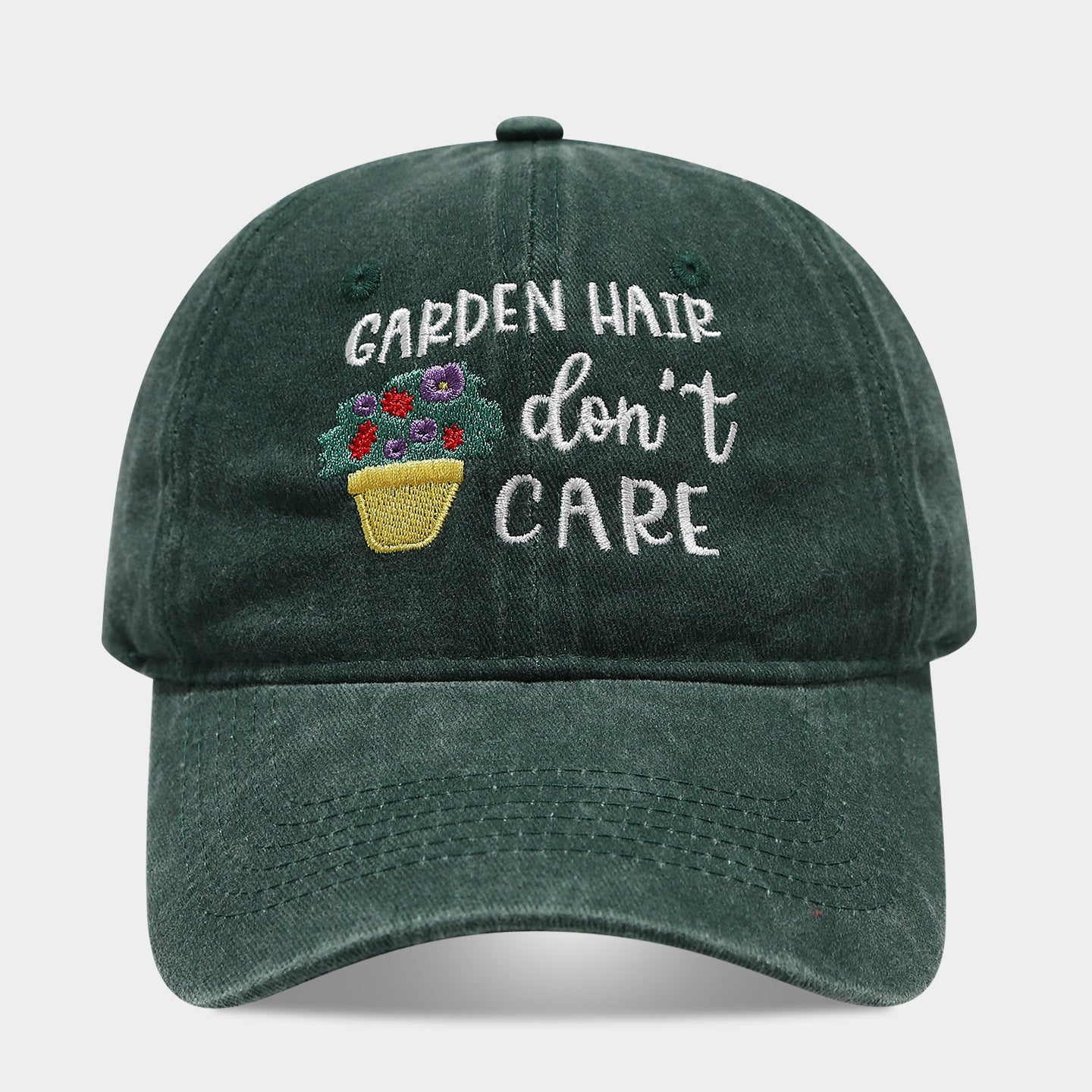"Garden Hair Don't Care" Washed Dad Cap | Embroidered Gardening Baseball Hat | Vintage Cotton Cap