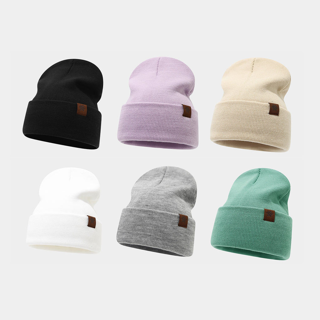 Byerclub Women's Classic Solid Rib Knit Beanie – Soft Slouchy Winter Hat with Snowflake Leather Patch in 6 Colors