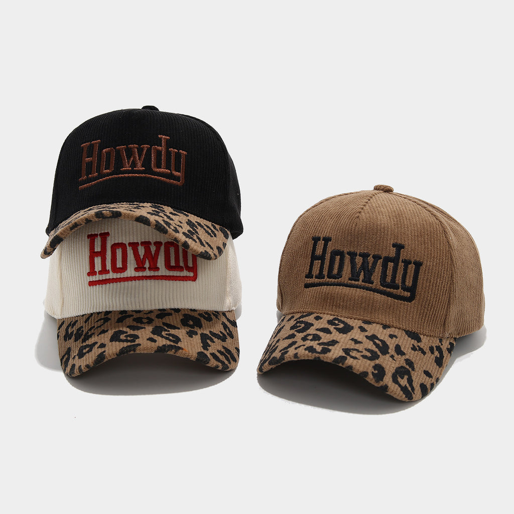 Byerclub Women's Howdy Corduroy Baseball Cap – Leopard Print Brim Western Cowgirl Hat in 3 Colors