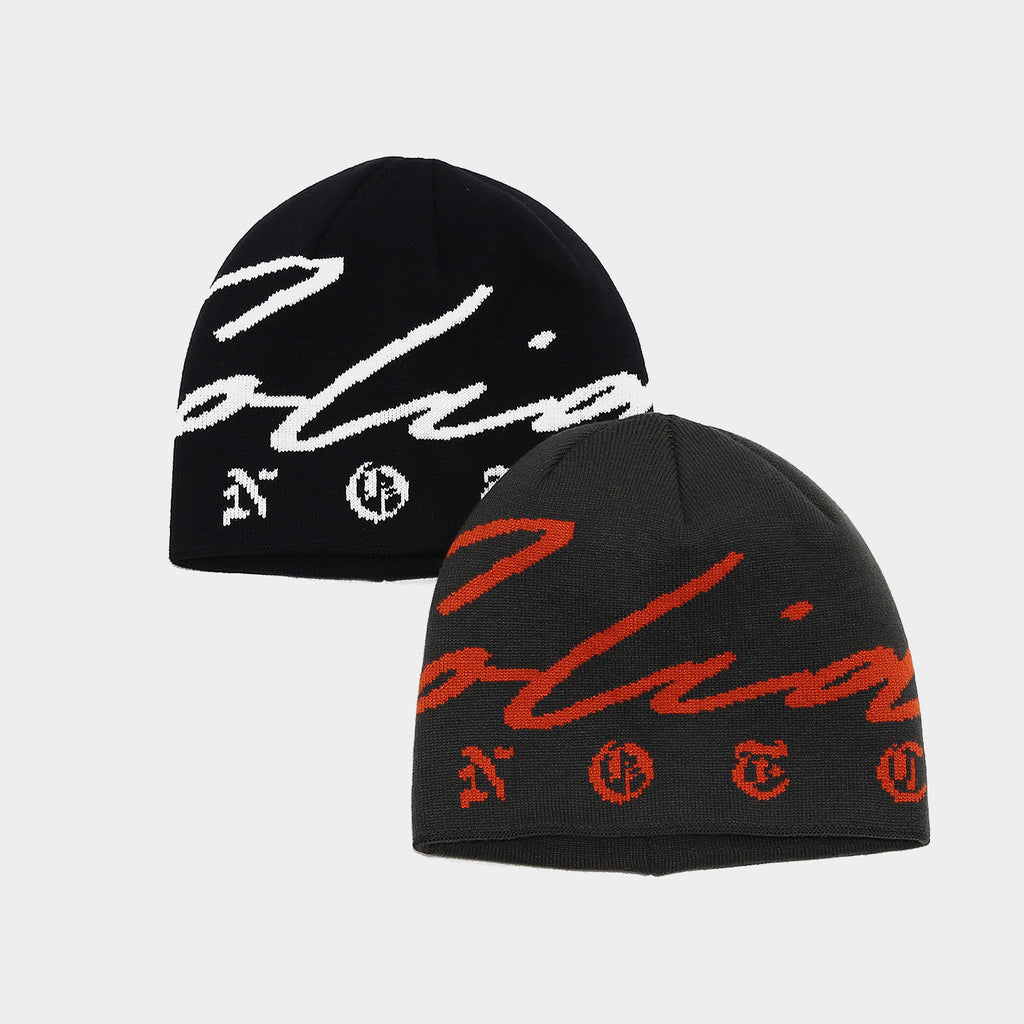 Signature Script Knit Beanie – Cozy Jacquard Winter Hat by Byerclub