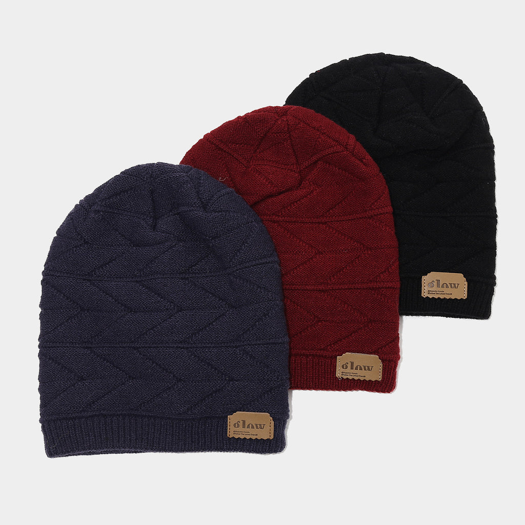 Byerclub Winter Knit Beanie for Men & Women | Warm Fleece-Lined Slouchy Hat with Leather Patch | 6 Colors