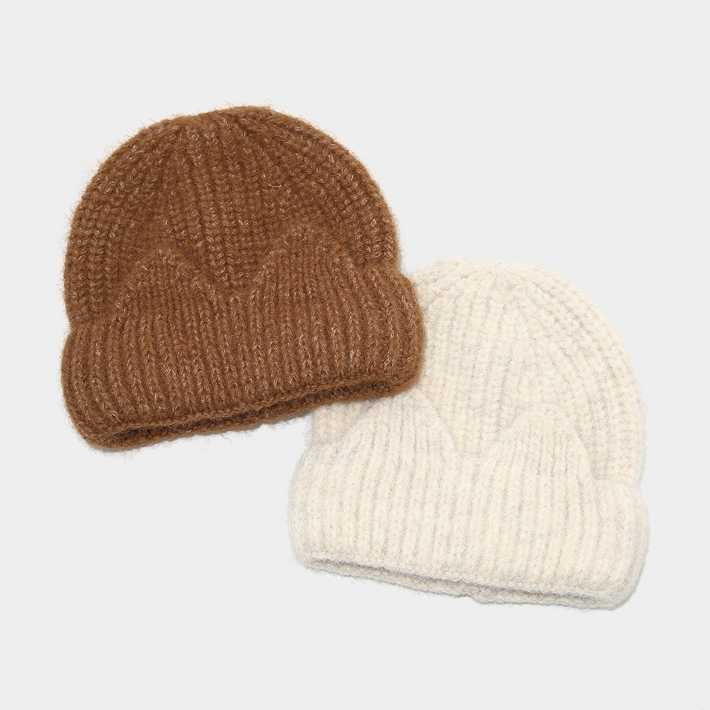 Byerclub Women's Fuzzy Mohair-Blend Rib Knit Beanie – Chunky Brushed Winter Hat with Rolled Cuff in 4 Colors
