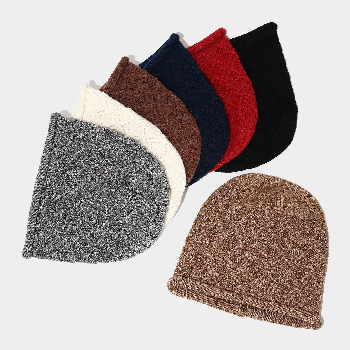 Byerclub Women's Wool Blend Cable Knit Beanie with Rolled Cuff – Warm Slouchy Winter Hat in 6 Colors