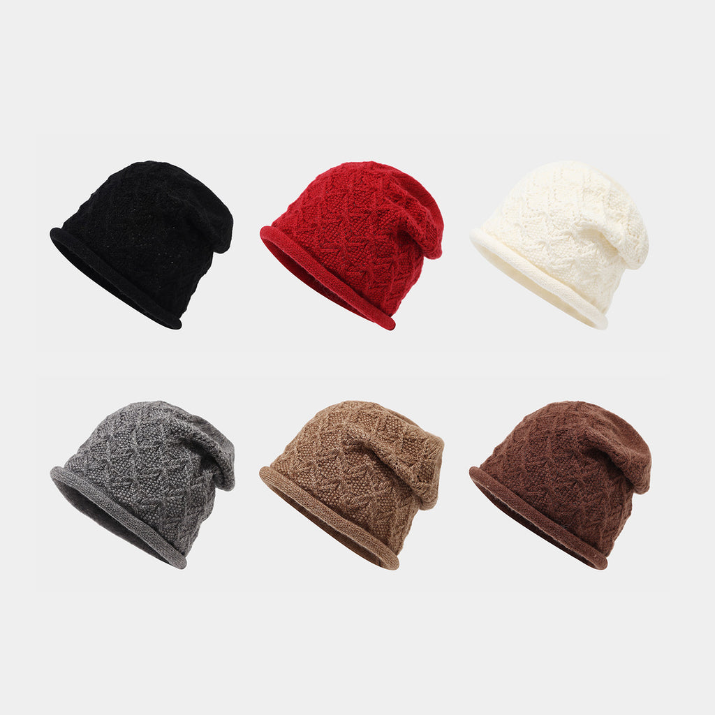 Byerclub Women's Wool Blend Cable Knit Beanie with Rolled Cuff – Warm Slouchy Winter Hat in 6 Colors