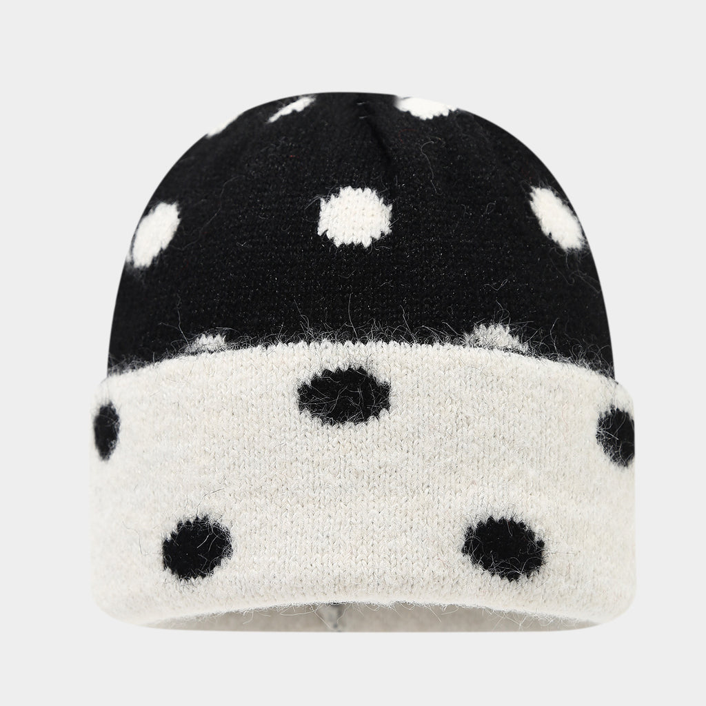 Byerclub Women's Fuzzy Polka Dot Beanie – Color Block Dot Knit Winter Hat with Rolled Cuff in 6 Colors