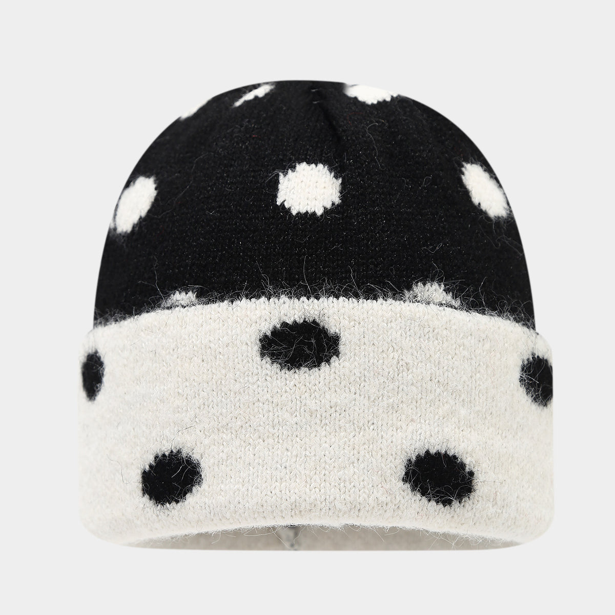 Byerclub Women's Fuzzy Polka Dot Beanie – Color Block Dot Knit Winter Hat with Rolled Cuff in 6 Colors