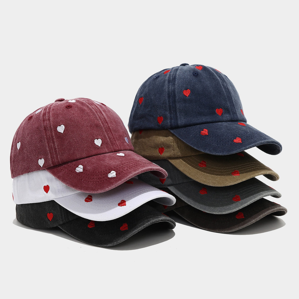 Byerclub Women's Heart Embroidered Baseball Cap – Washed Cotton Adjustable Dad Hat in 6 Colors