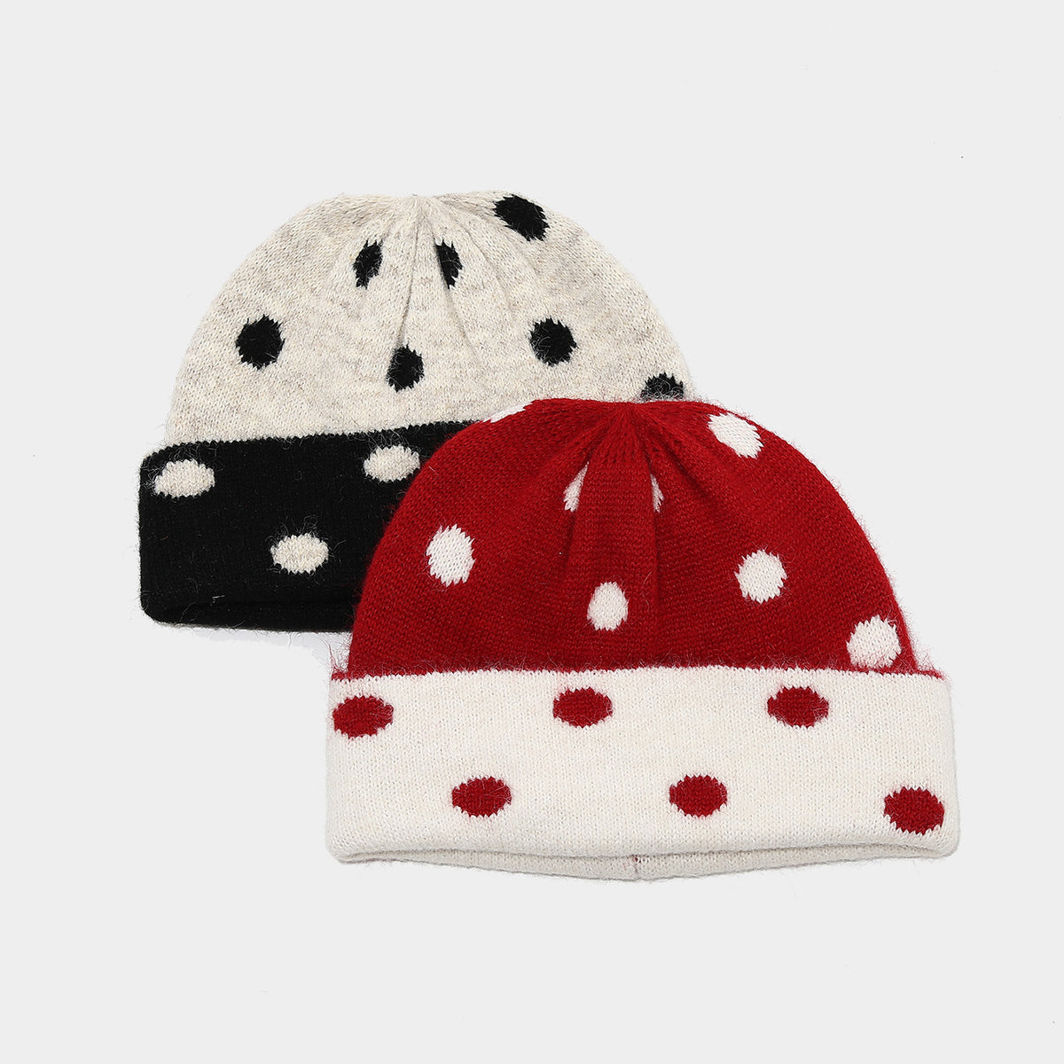 Byerclub Women's Fuzzy Polka Dot Beanie – Color Block Dot Knit Winter Hat with Rolled Cuff in 6 Colors