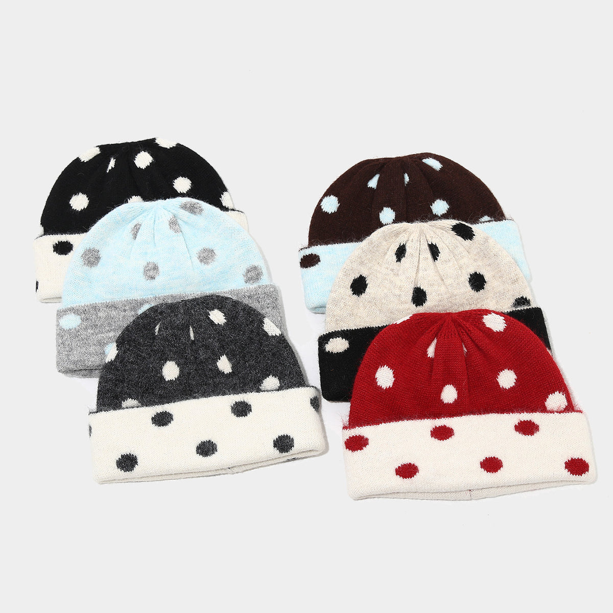 Byerclub Women's Fuzzy Polka Dot Beanie – Color Block Dot Knit Winter Hat with Rolled Cuff in 6 Colors