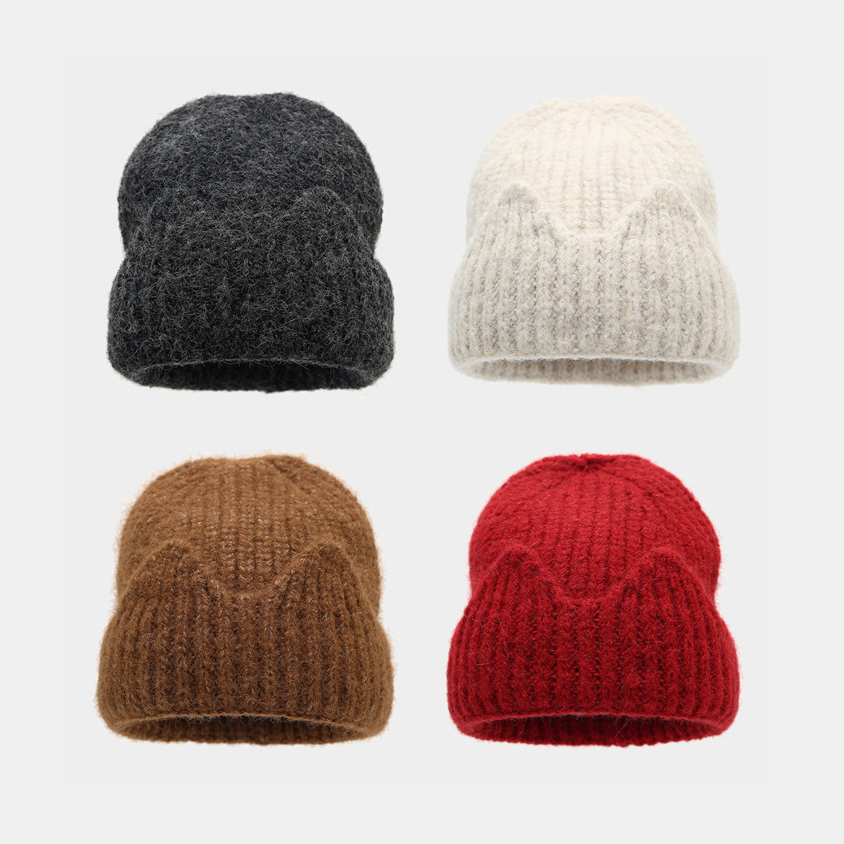 Byerclub Women's Fuzzy Mohair-Blend Rib Knit Beanie – Chunky Brushed Winter Hat with Rolled Cuff in 4 Colors
