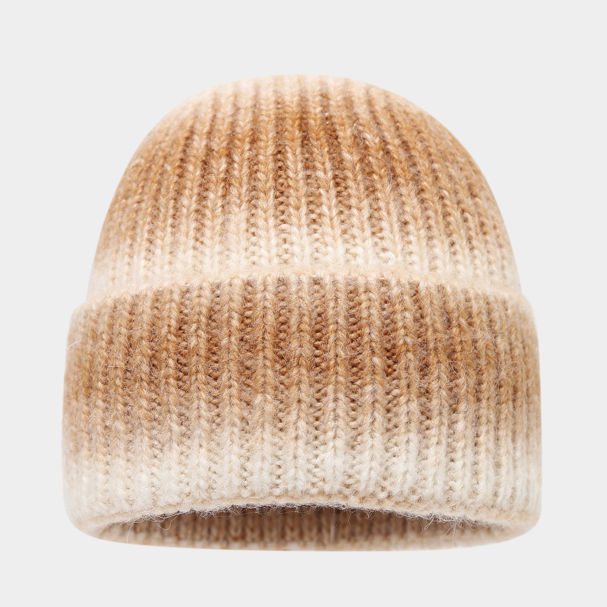 Byerclub Women's Gradient Two-Tone Rib Knit Beanie – Soft Mohair-Feel Color Block Winter Hat in 6 Shades