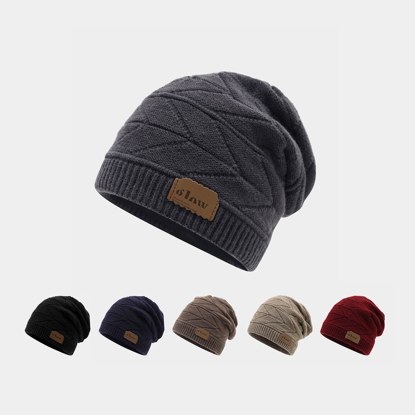 Byerclub Winter Knit Beanie for Men & Women | Warm Fleece-Lined Slouchy Hat with Leather Patch | 6 Colors