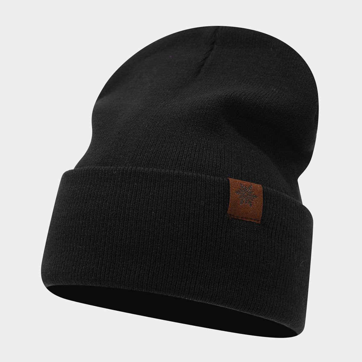 Byerclub Women's Classic Solid Rib Knit Beanie – Soft Slouchy Winter Hat with Snowflake Leather Patch in 6 Colors