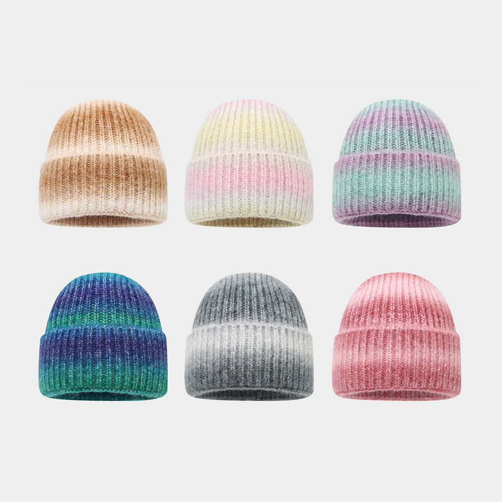 Byerclub Women's Gradient Two-Tone Rib Knit Beanie – Soft Mohair-Feel Color Block Winter Hat in 6 Shades