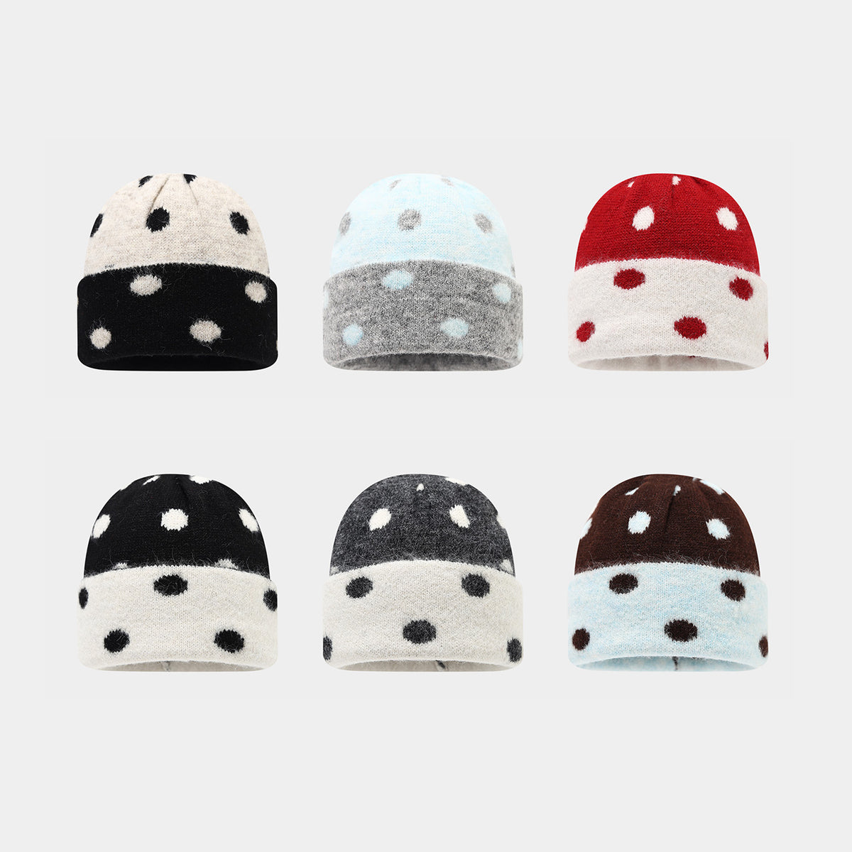 Byerclub Women's Fuzzy Polka Dot Beanie – Color Block Dot Knit Winter Hat with Rolled Cuff in 6 Colors
