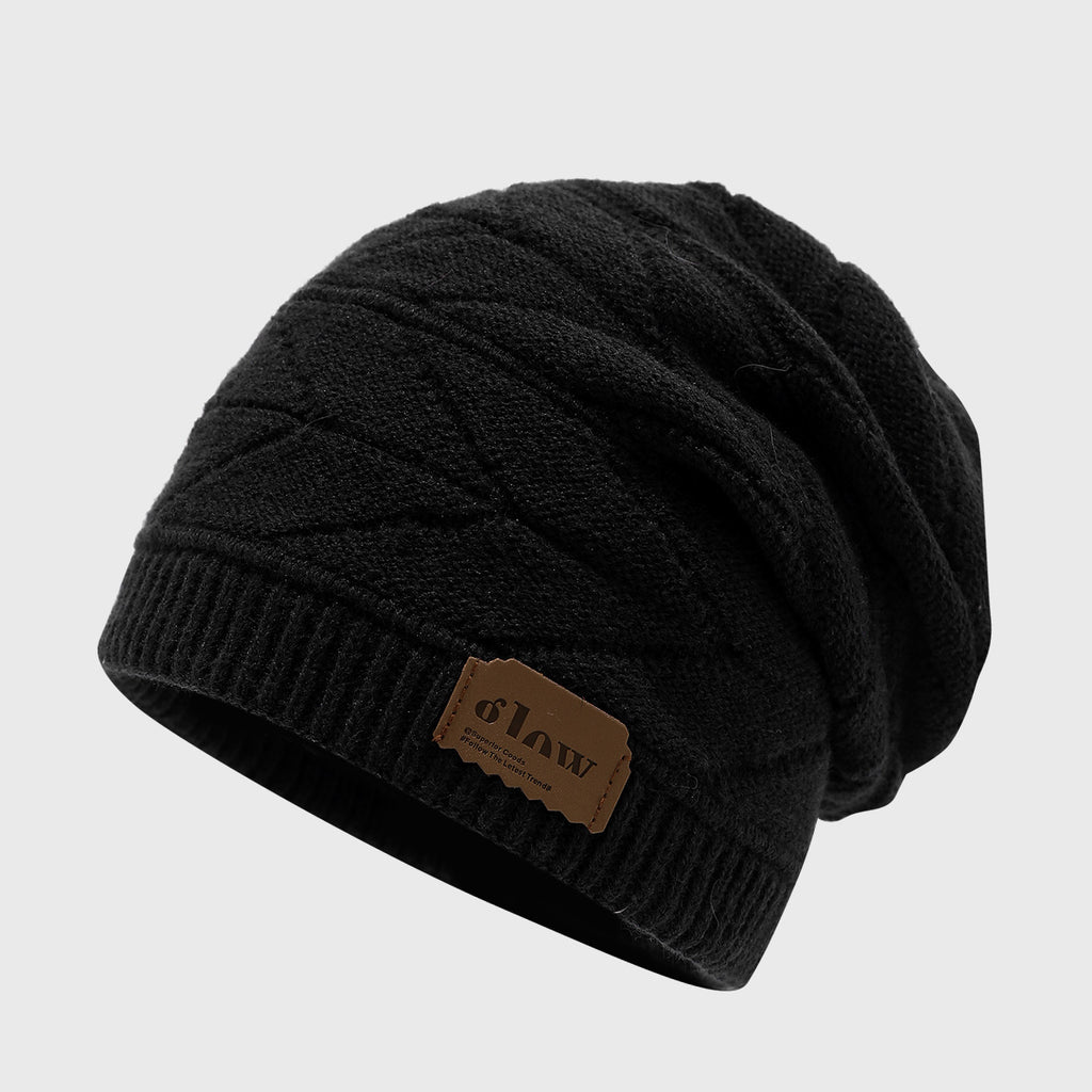Byerclub Winter Knit Beanie for Men & Women | Warm Fleece-Lined Slouchy Hat with Leather Patch | 6 Colors