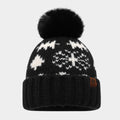 Byerclub Women's Fair Isle Snowflake Pom Pom Beanie – Cozy Nordic Knit Winter Hat with Faux Fur Puff Ball in 9 Colors