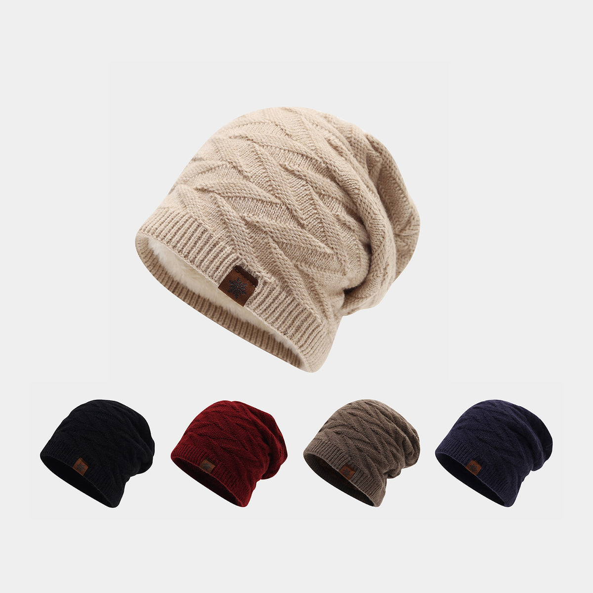 Chunky Cable Knit Fleece-Lined Slouchy Beanie – Winter Hat by Byerclub