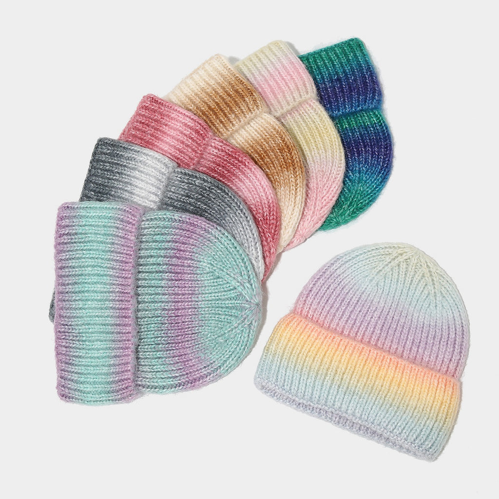 Byerclub Women's Gradient Two-Tone Rib Knit Beanie – Soft Mohair-Feel Color Block Winter Hat in 6 Shades