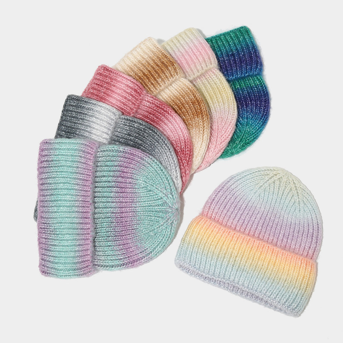 Byerclub Women's Gradient Two-Tone Rib Knit Beanie – Soft Mohair-Feel Color Block Winter Hat in 6 Shades