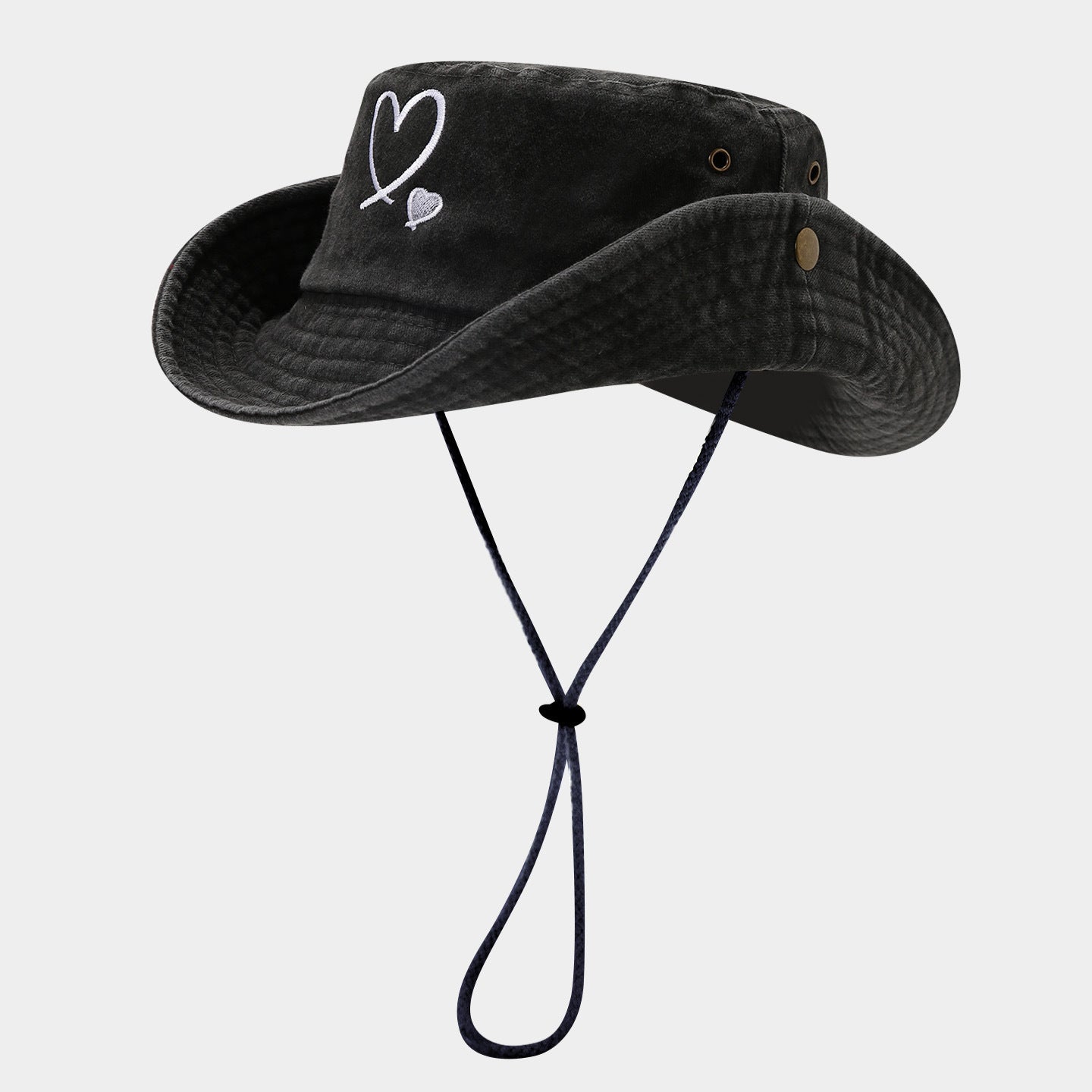 Heart Embroidered Bucket Hat | Washed Cotton Outdoor Cap