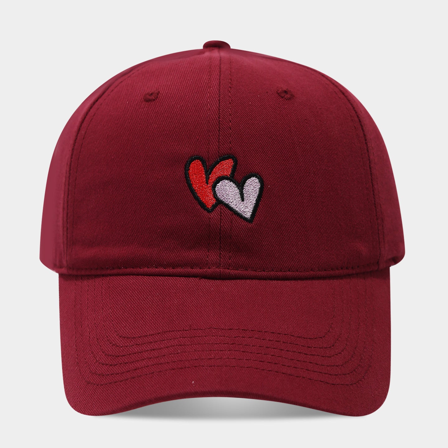Double Heart Embroidered Washed Dad Cap | Cute Vintage Baseball Hat | Y2K Couple Cap