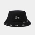 Smiley OK Embroidered Bucket Hat | Distressed Stitch Cotton Fisherman Cap | Cute Streetwear Hat