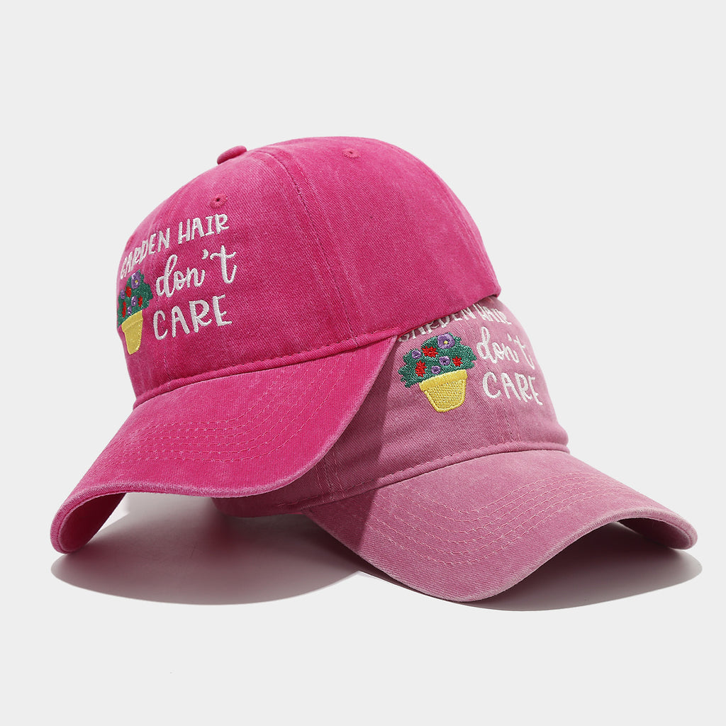 "Garden Hair Don't Care" Washed Dad Cap | Embroidered Gardening Baseball Hat | Vintage Cotton Cap