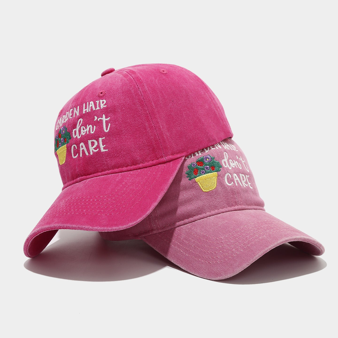 "Garden Hair Don't Care" Washed Dad Cap | Embroidered Gardening Baseball Hat | Vintage Cotton Cap