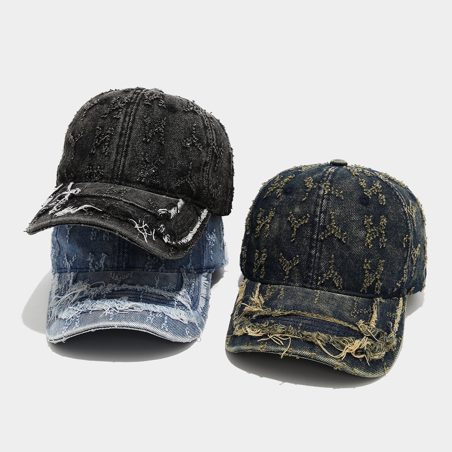 Distressed Embroidered Denim Cap | Vintage Frayed Streetwear Hat | Byerclub