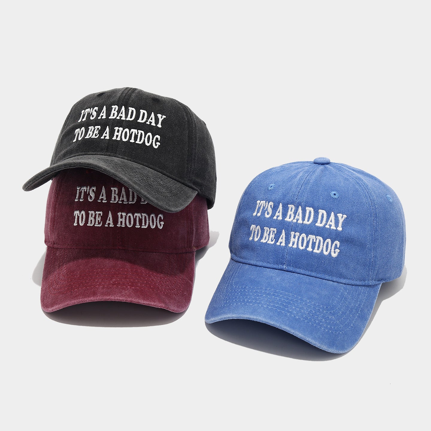 It's a Bad Day to Be a Hotdog Vintage Washed Baseball Cap | Funny Embroidered Dad Hat | 6 Colors