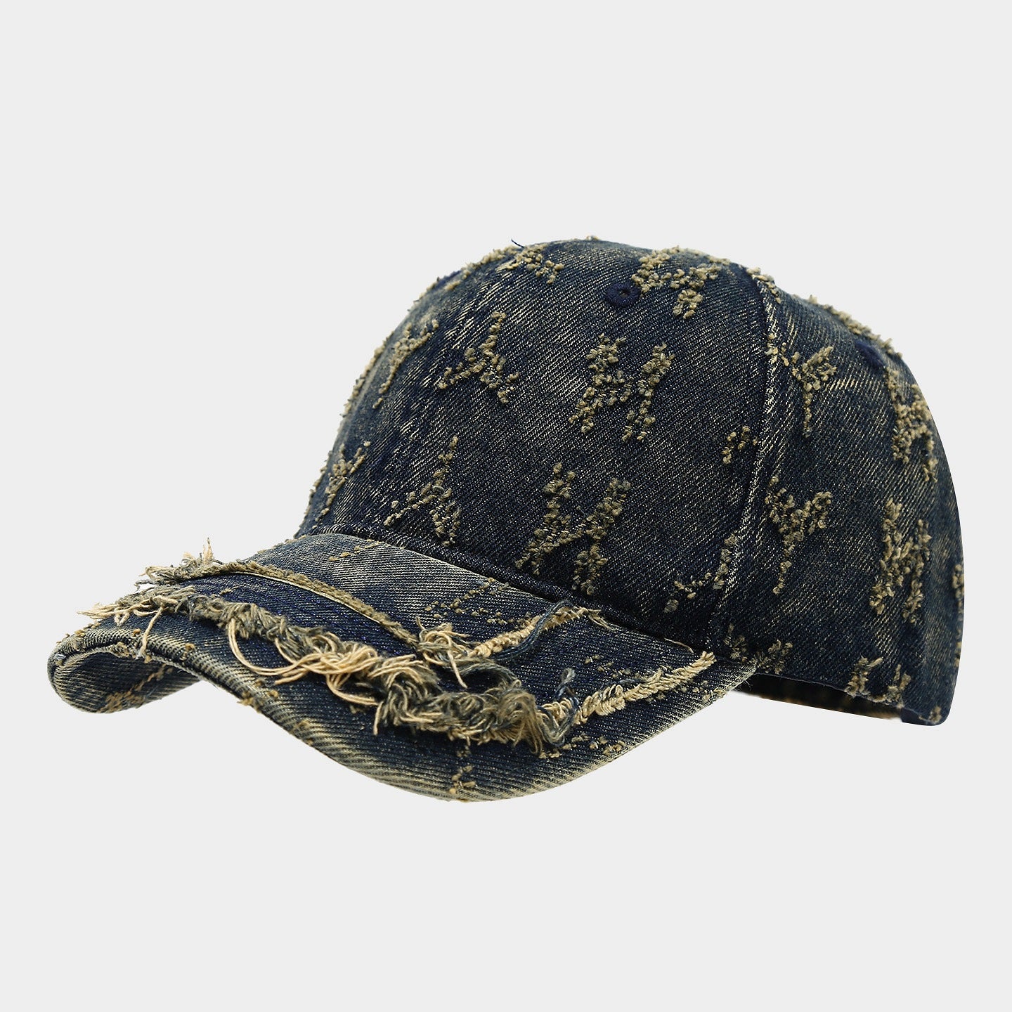 Distressed Embroidered Denim Cap | Vintage Frayed Streetwear Hat | Byerclub