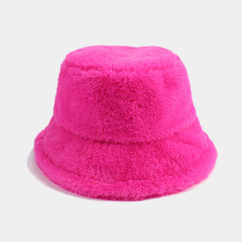 Women’s Plush Faux Fur Bucket Hats - Soft and Cozy Winter Headwear in Vibrant Colors
