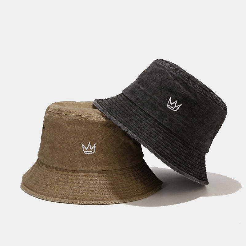 Washed Crown Bucket Hat | Vintage Embroidered Fisherman Cap
