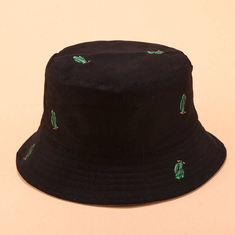 Cactus Embroidered Bucket Hat | 4-Color Reversible Fisherman Cap