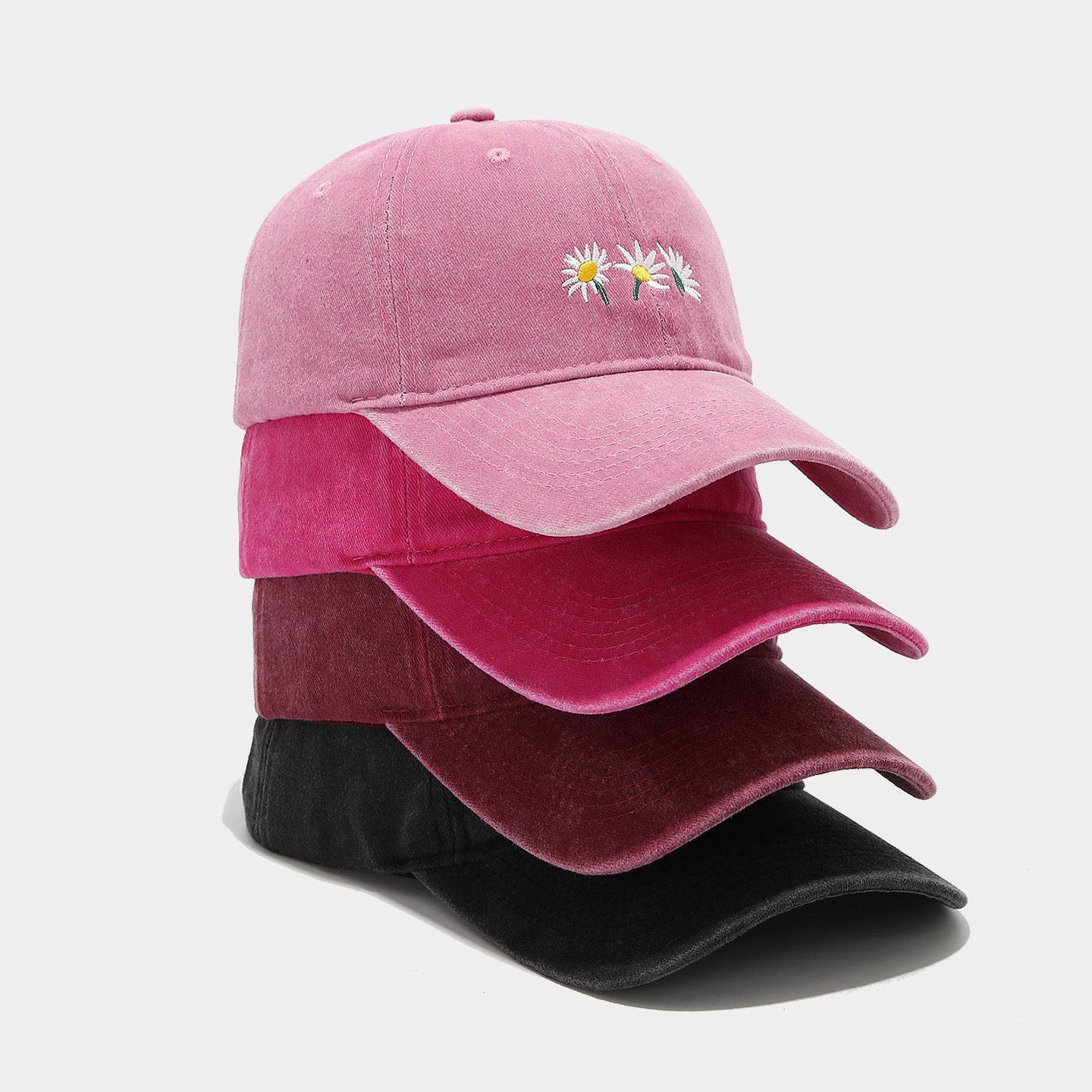 Daisy Embroidered Washed Dad Cap | Vintage Floral Baseball Hat | Cute Summer Cotton Cap
