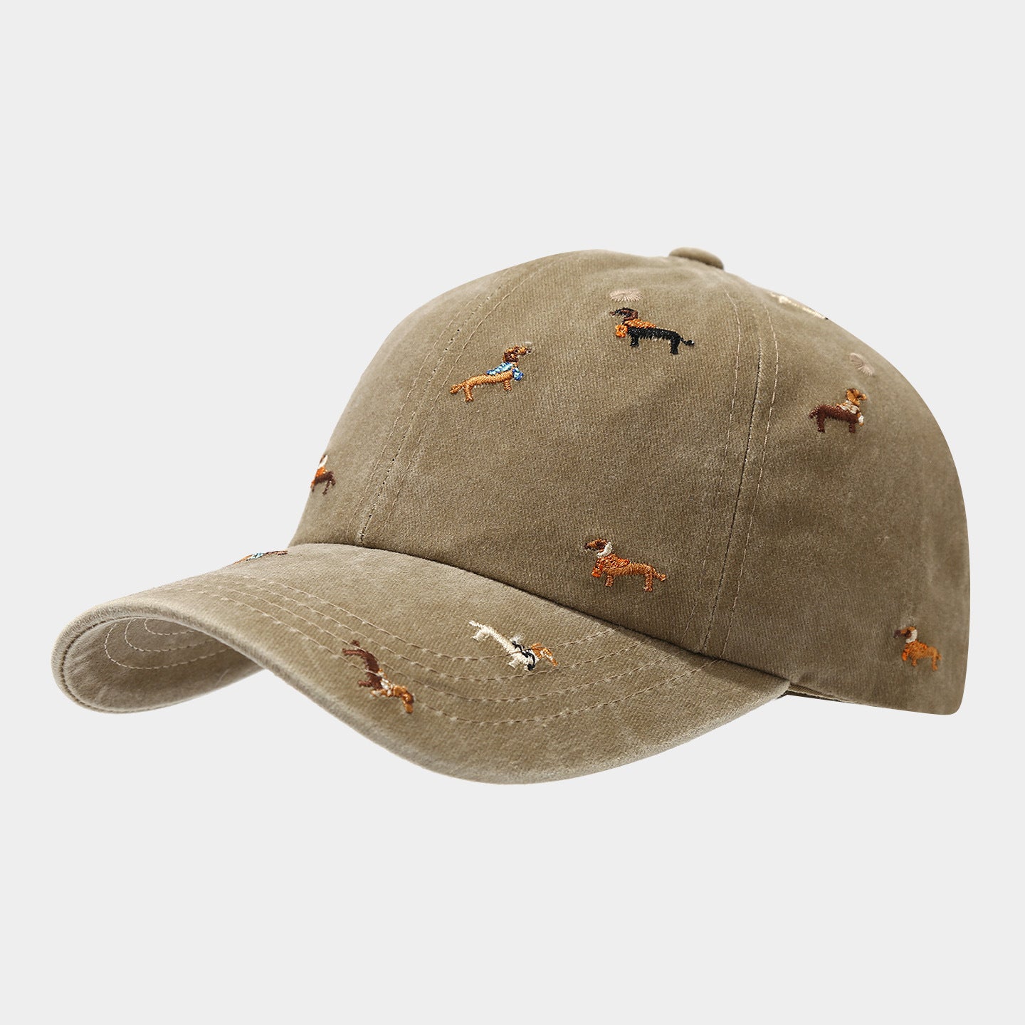 Vintage Washed Dog Embroidered Baseball Cap – Adjustable Cotton Dad Hat for Men & Women