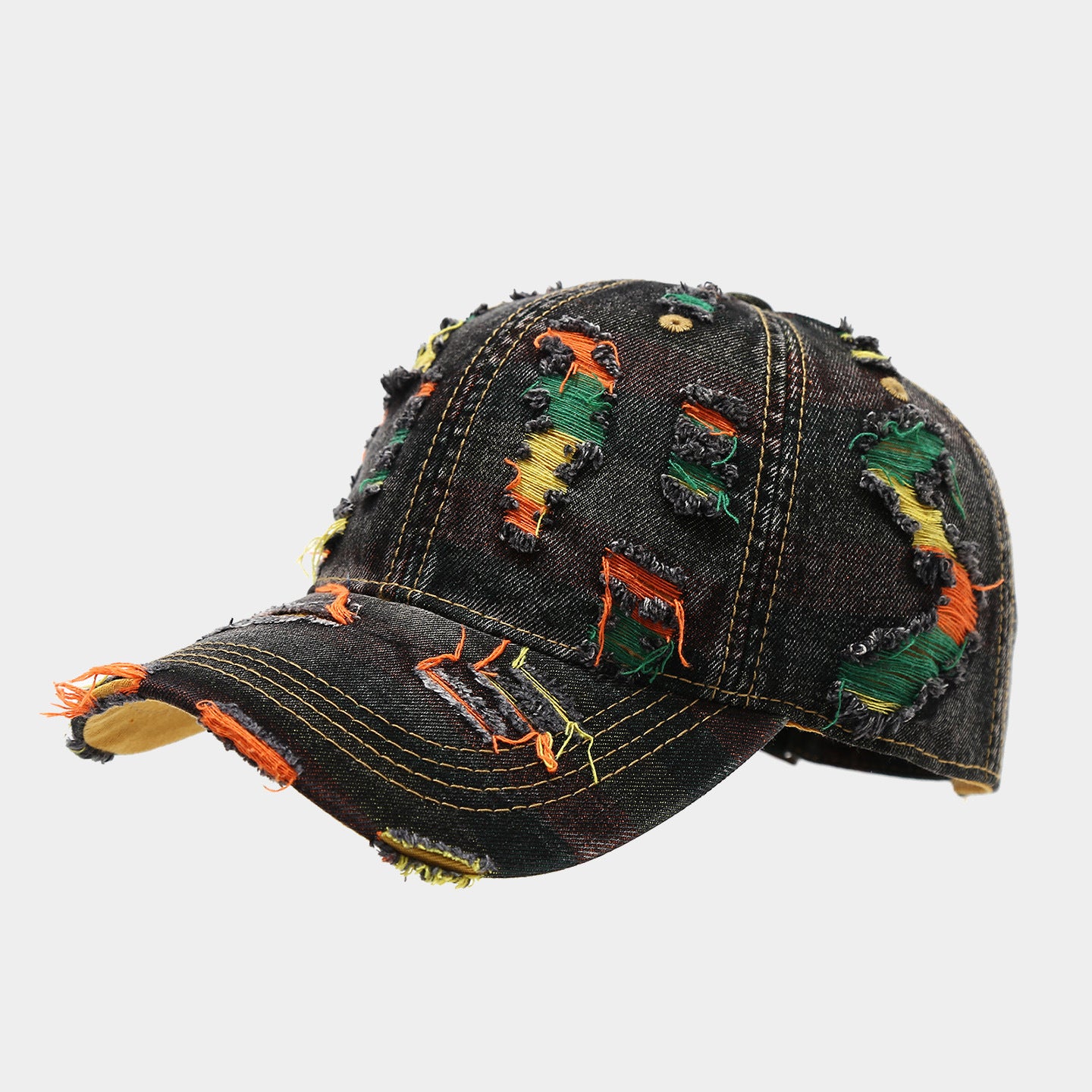 Colorful Distressed Denim Cap | Ripped Embroidered Streetwear Hat | Byerclub