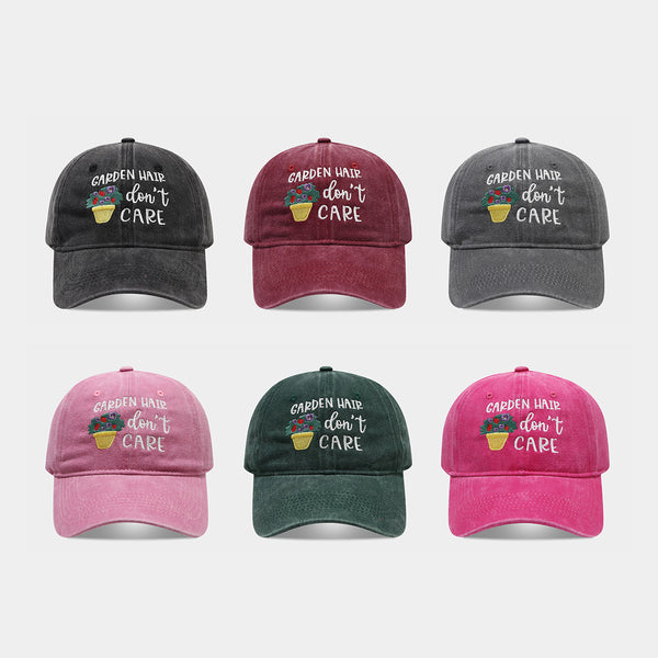 "Garden Hair Don't Care" Washed Dad Cap | Embroidered Gardening Baseball Hat | Vintage Cotton Cap