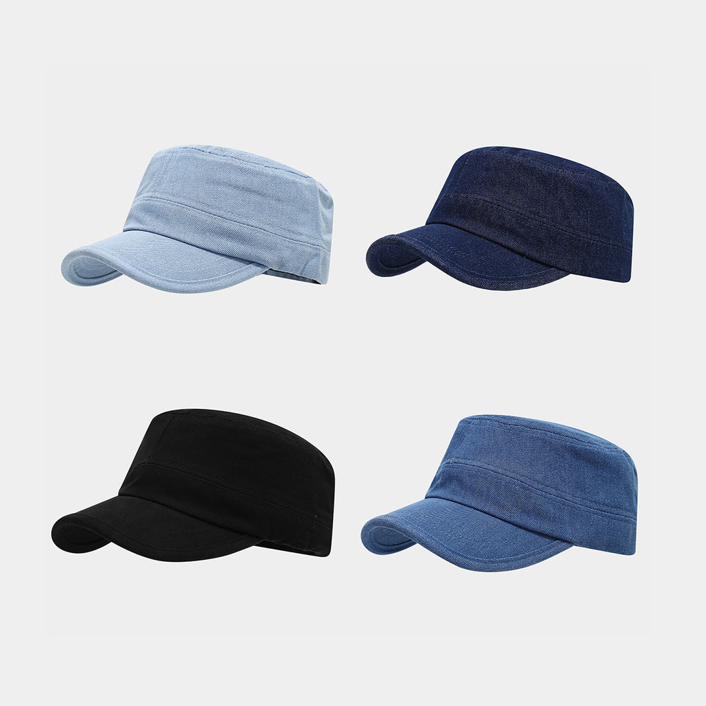 Denim Cadet Cap – Flat Top Military Hat for Men & Women | 4 Colors | Byerclub