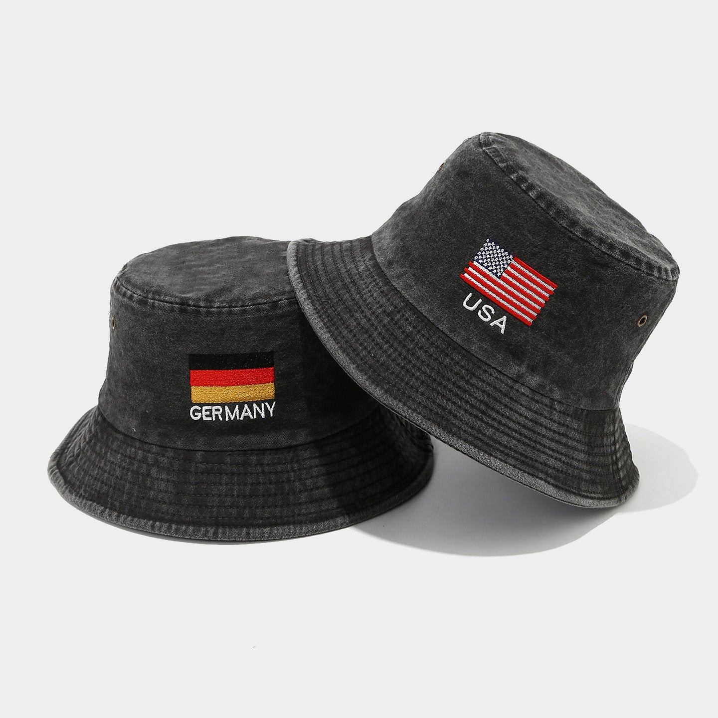 Vintage Flag Embroidery Bucket Hat | Washed Cotton Fisherman Cap | Byerclub